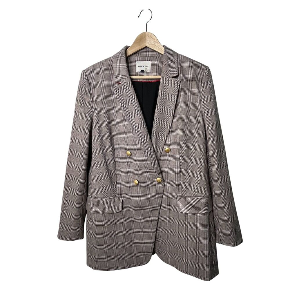 Court & Rowe Warwick Double-Breasted Houndstooth Plaid Blazer Sz 12 Gray Career - Picture 2 of 13